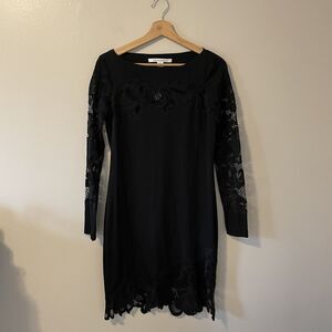 Diane Von Furstenberg Black Silk And Lace Trim Ernestina Dress Sz 2